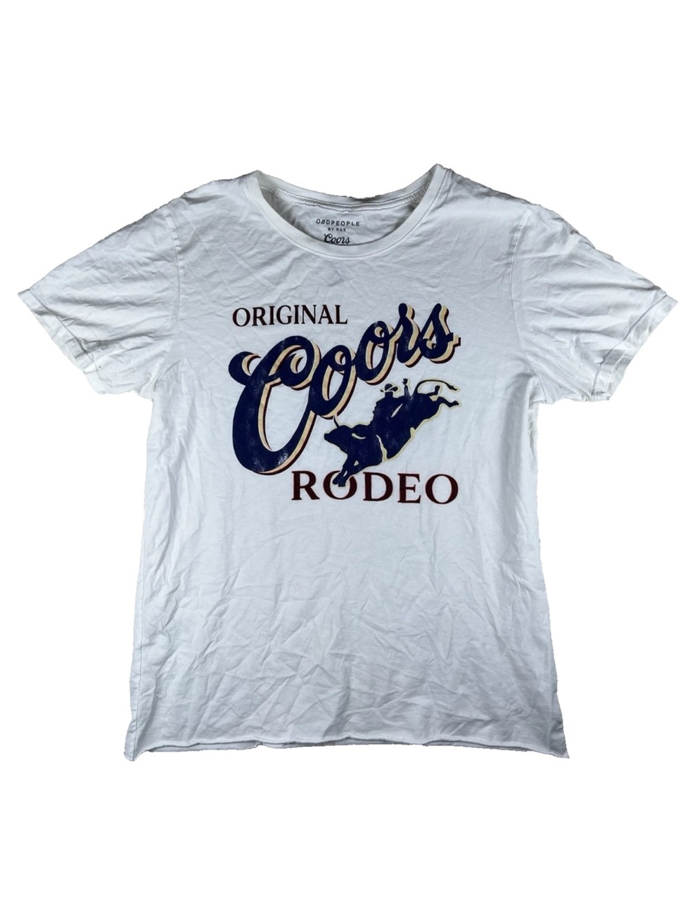 Original Coors Rodeo XL Bull Rolled Hem Crispy White Tshirt Oddpeople Beer